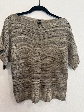 Windsor Open-Stitch Crochet Short-Sleeve Sweater - Taupe Brown